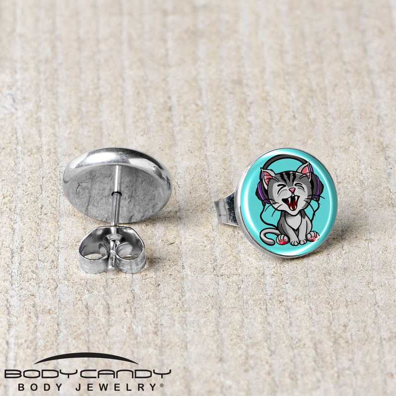 Heavy Metal Kitty Cat Stud Earrings by Onyx O