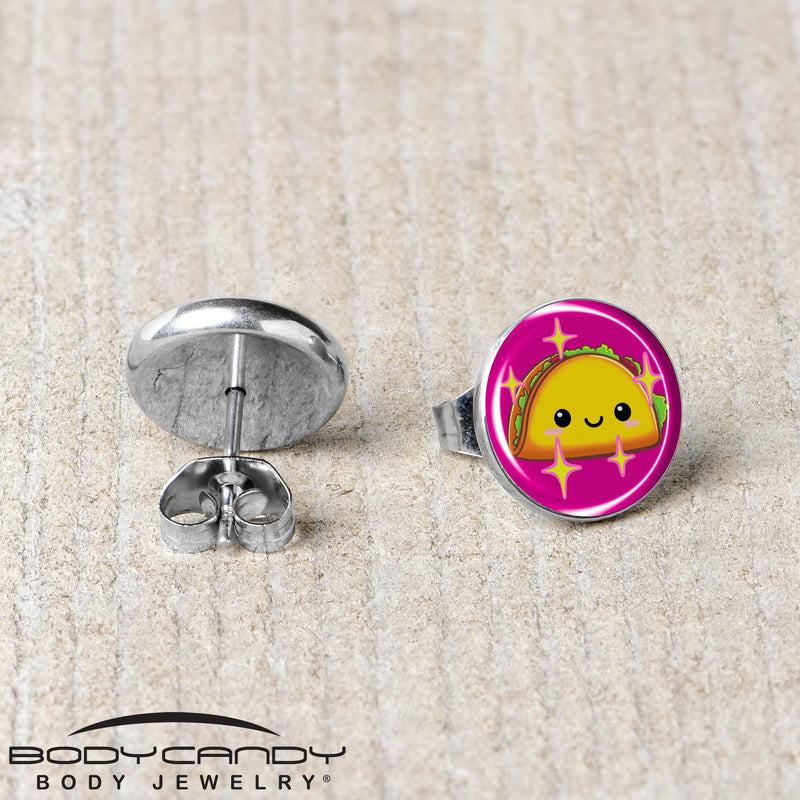 Mexican Fiesta Cute Taco Stud Earrings by Onyx O