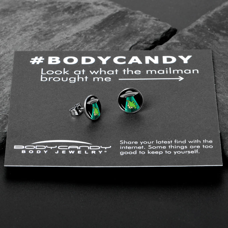Alien UFO Dinosaur Abduction Stud Earrings Set by Onyx O