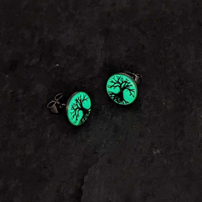 Stainless Steel Tree of Life Glow in the Dark Stud Earrings by Onyx O