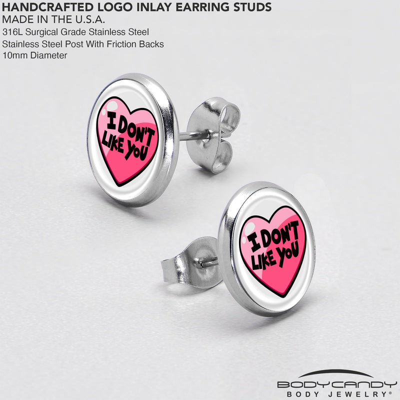 I Don't Like You Valentine Heart Stud Earrings