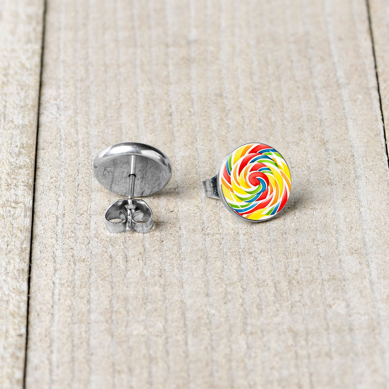Rainbow Swirl Lollipop Stud Earrings by Onyx O