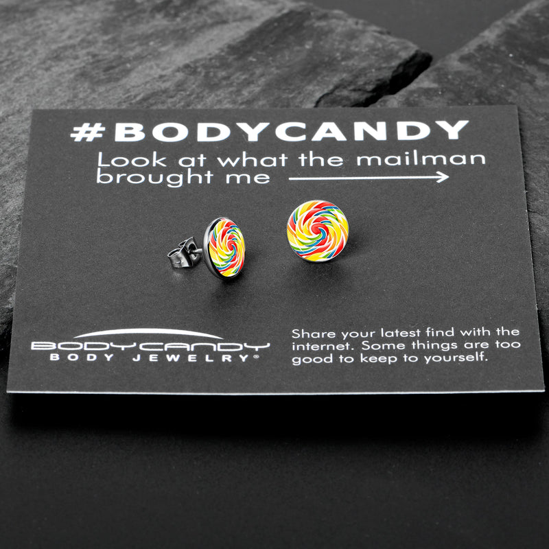 Rainbow Swirl Lollipop Stud Earrings by Onyx O