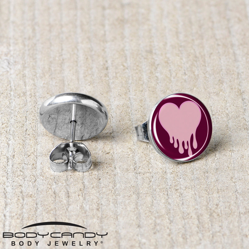 Pinkish Melting Heart Stud Earrings by Onyx O