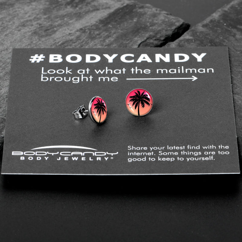 Red Sunset Palm Tree Stud Earrings by Onyx O