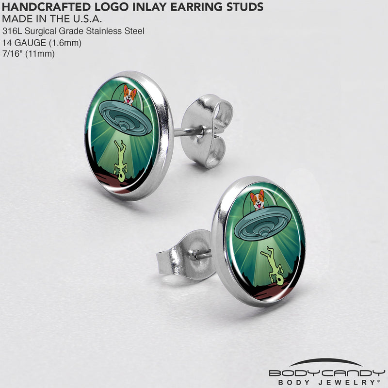 Reverse Alien UFO Abduction Stud Earrings by Onyx O