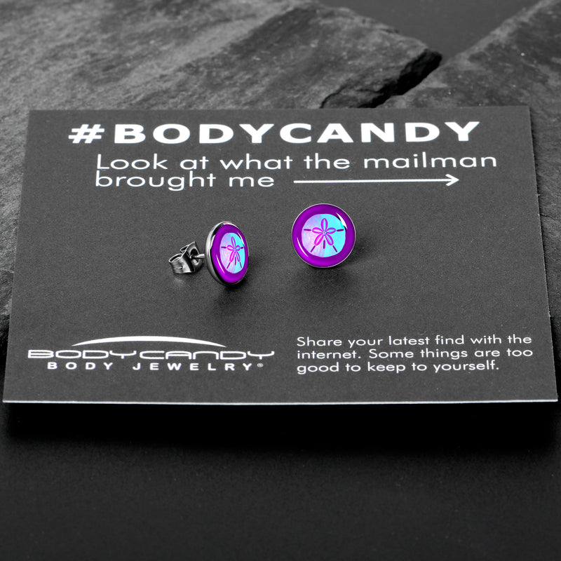 Purple Nautical Sand Dollar Stud Earrings by Onyx O