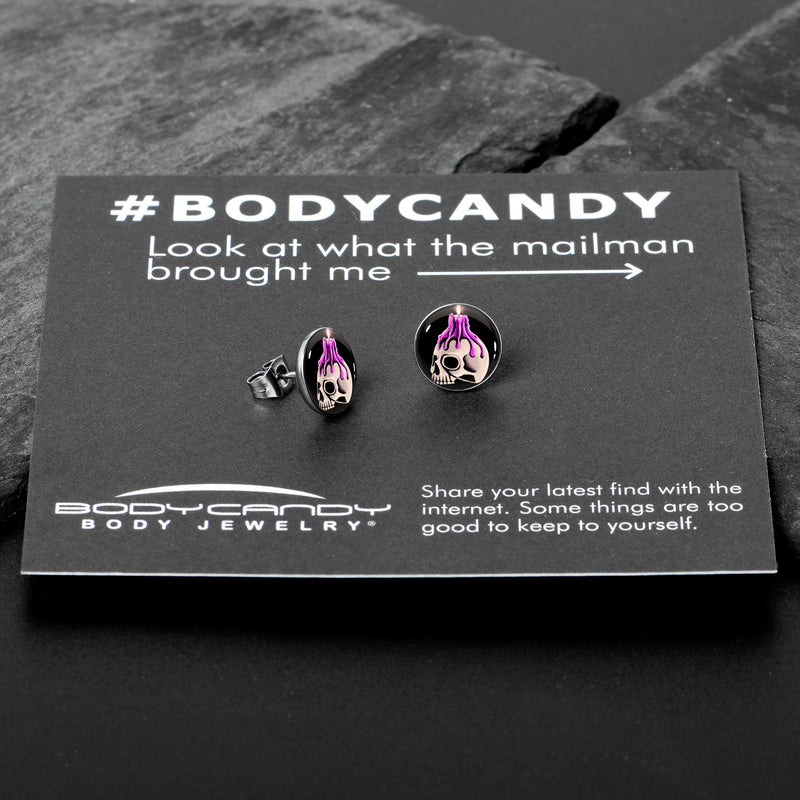Burning Skull Candle Stud Earrings by Onyx O