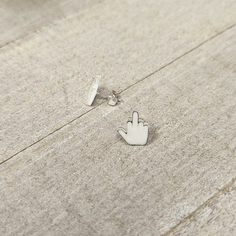 White Glow in the Dark Middle Finger Stud Earrings Set