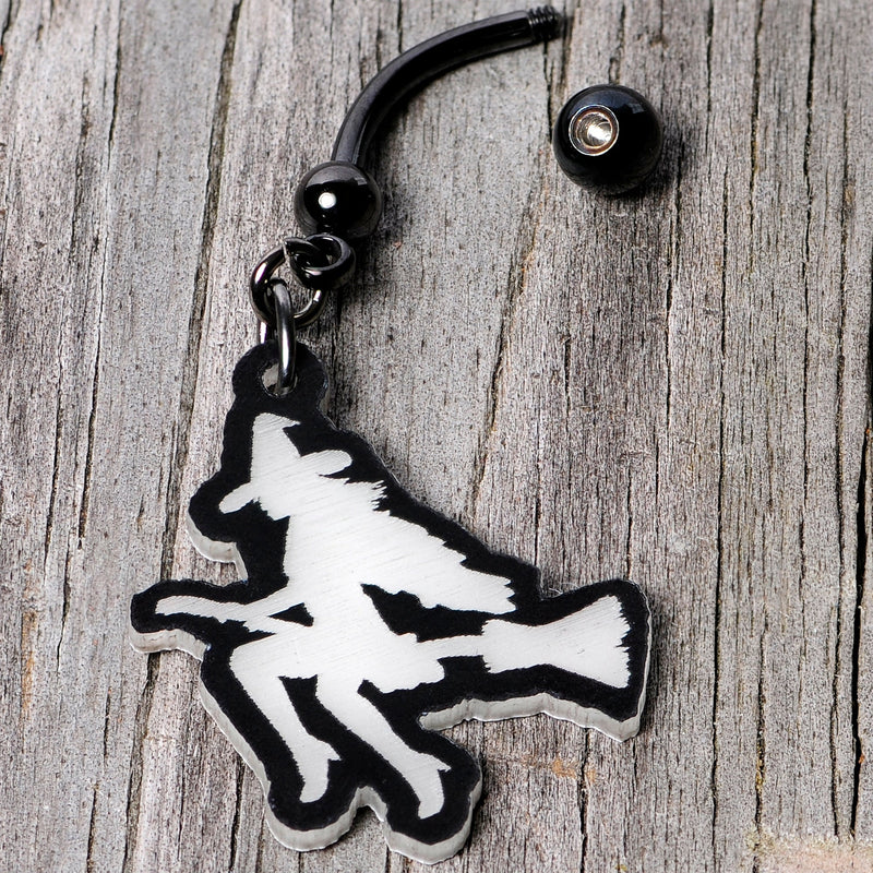 Glow in the Dark Halloween Flying Witch on Broom Dangle Belly Ring