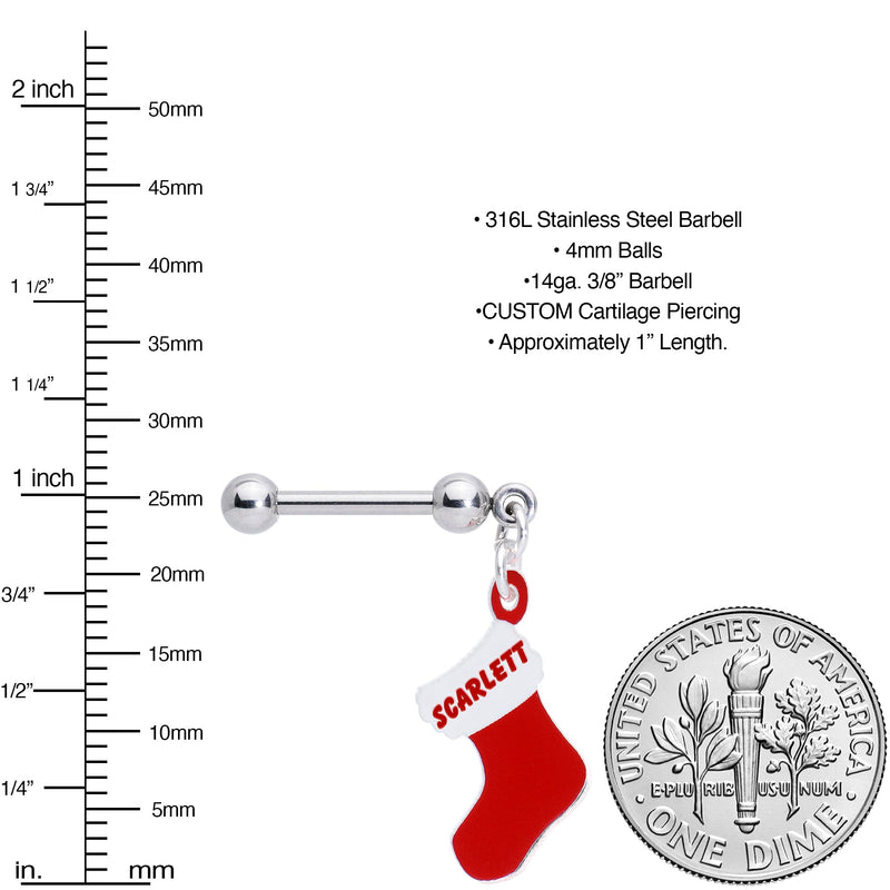Custom Personalized Holiday Christmas Stocking Dangle Cartilage Earring