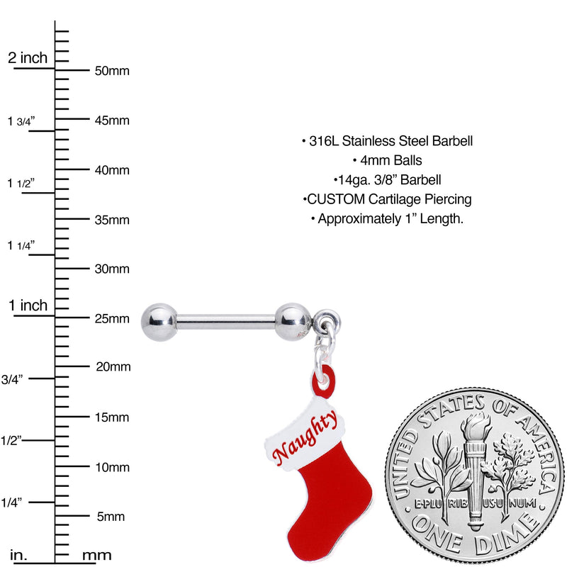 Handmade 3/8 Naughty Christmas Stocking Dangle Cartilage Earring