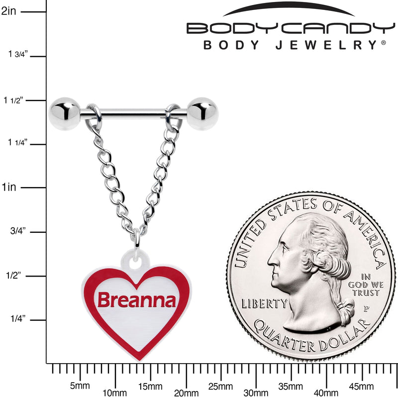 Custom Red White Heart Chain Personalized Name Dangle Nipple Ring Set