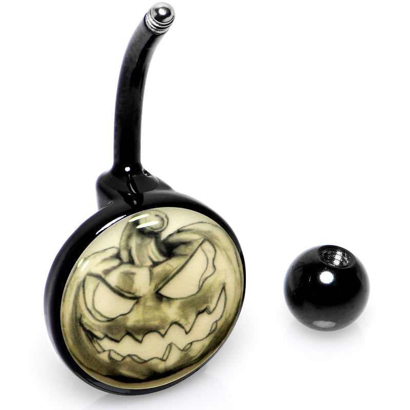 Black Titanium Bad Jack O' Lantern Glow in the Dark Belly Ring