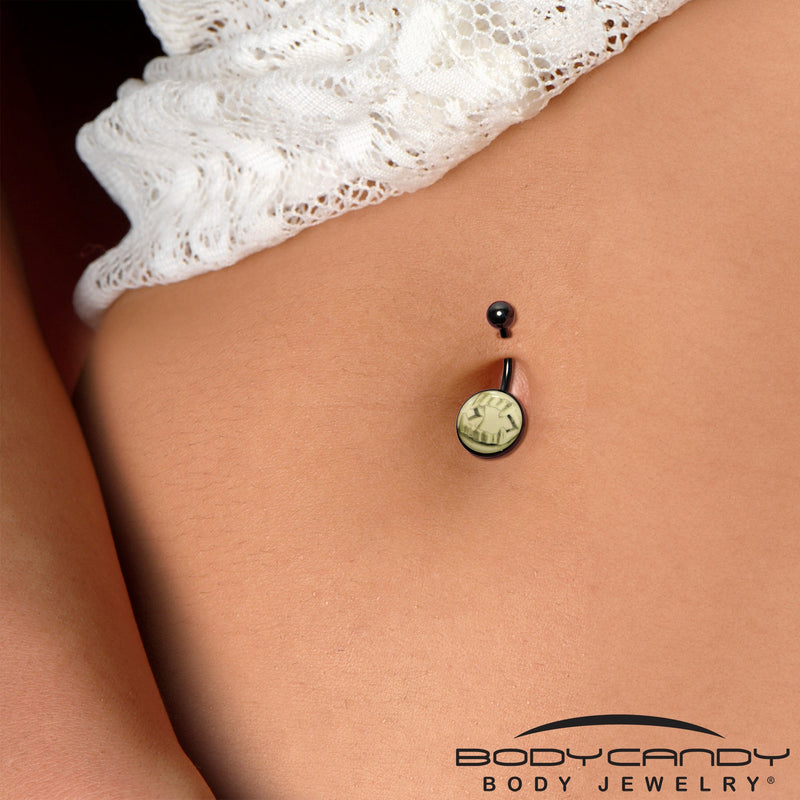 Black Titanium Fearsome Fangs Glow in the Dark Belly Ring