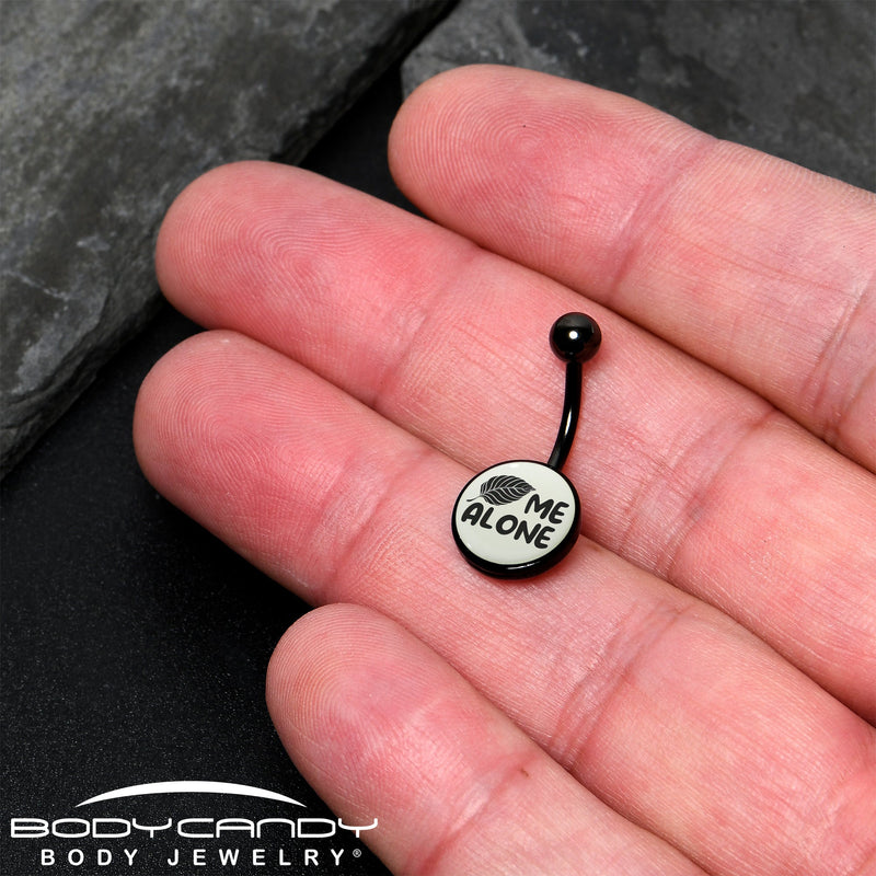 Glow in the Dark Black Leaf Me Alone Belly Ring by Onyx O