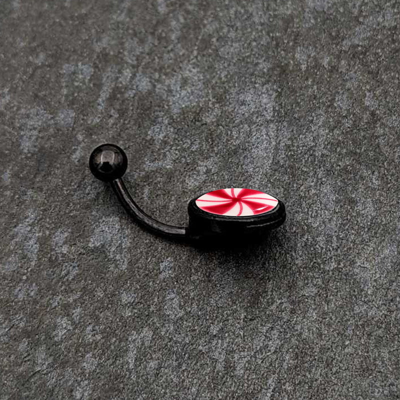 Black Glow in the Dark Holiday Peppermint Candy Belly Ring by Onyx O
