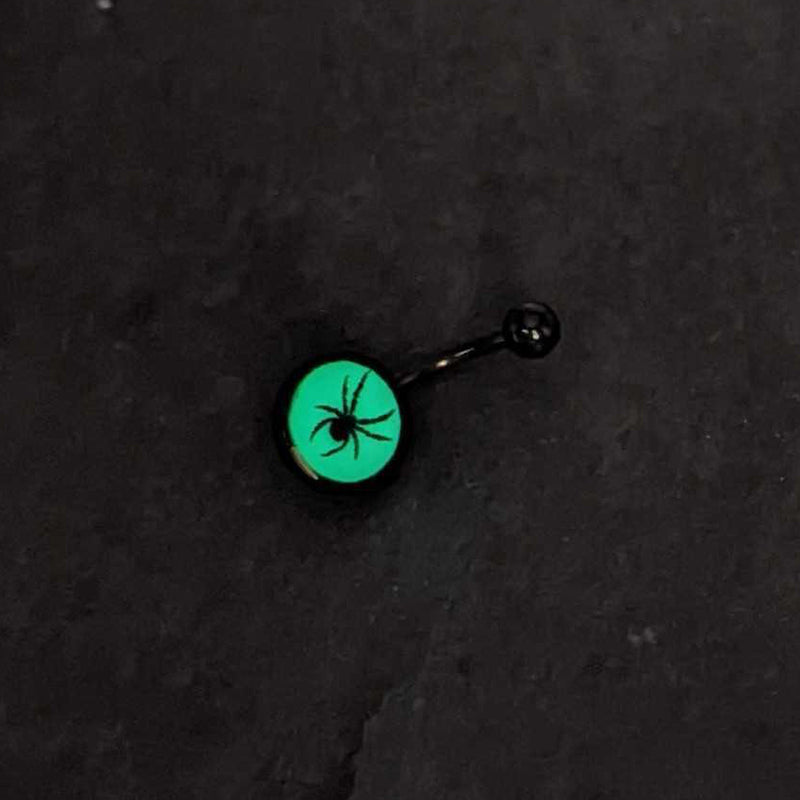 Black Glow in the Dark Black Widow Spider Belly Ring by Onyx O