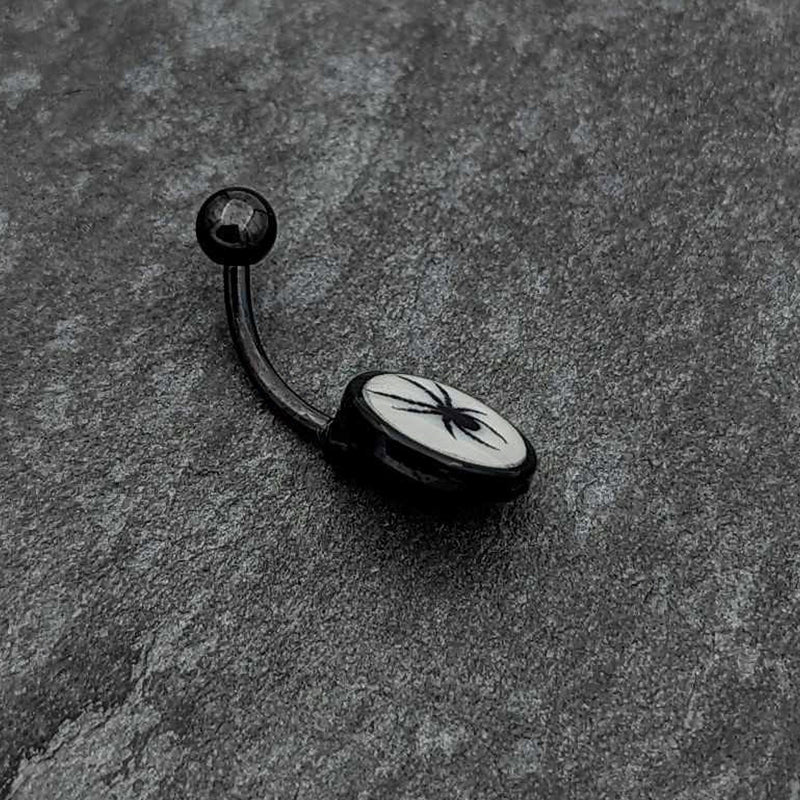 Black Glow in the Dark Black Widow Spider Belly Ring by Onyx O
