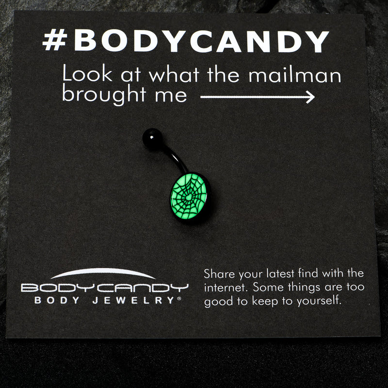 Black Glow in the Dark Heart Spider Web Belly Ring by Onyx O