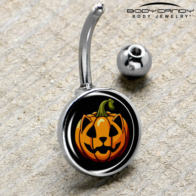 Orange Pumpkin Cat Jack-O-Lantern Belly Ring by Onyx O