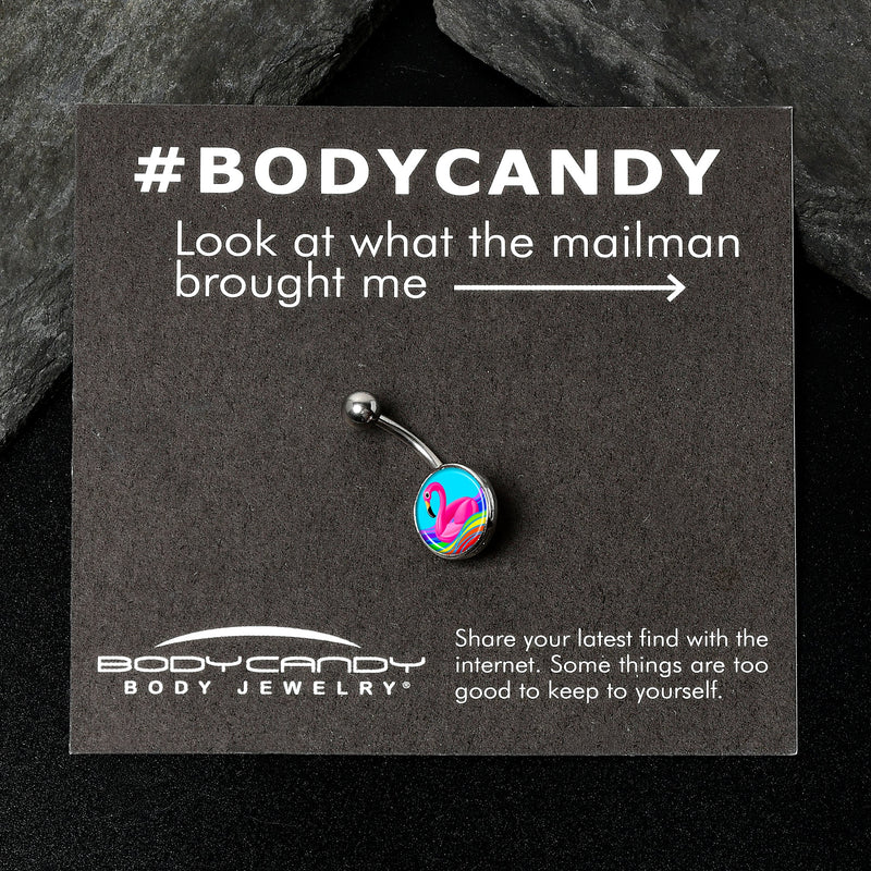 Rainbow Sea Floating Flamingo Belly Ring by Onyx O