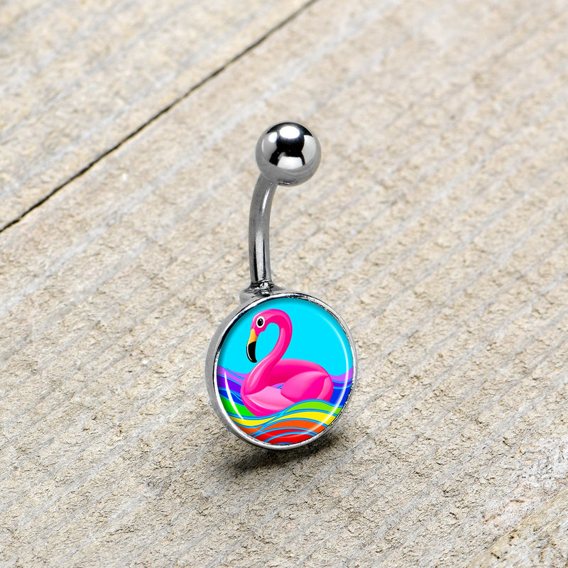Rainbow Sea Floating Flamingo Belly Ring by Onyx O