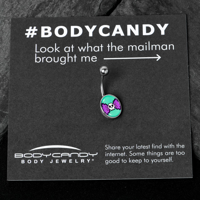 Retro Pixel Skull Belly Ring by Onyx O