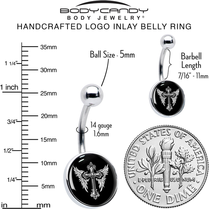 Black White Winged Cross Belly Ring by Onyx O