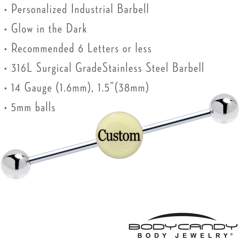 Custom Glow in the Dark Personalized Name Industrial Barbell