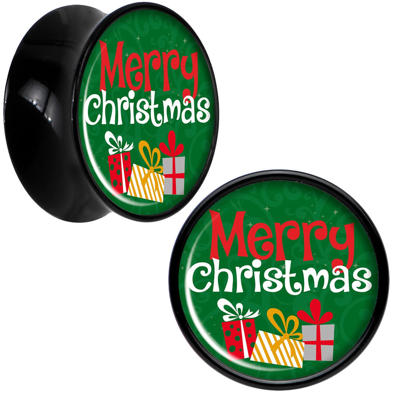 Merry Christmas Presents Black Acrylic Saddle Plug Set Sizes 8mm to 20mm