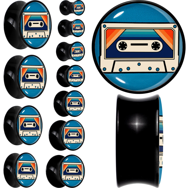 Black Acrylic Retro Cassette Double Flare Plug Set by Onyx O