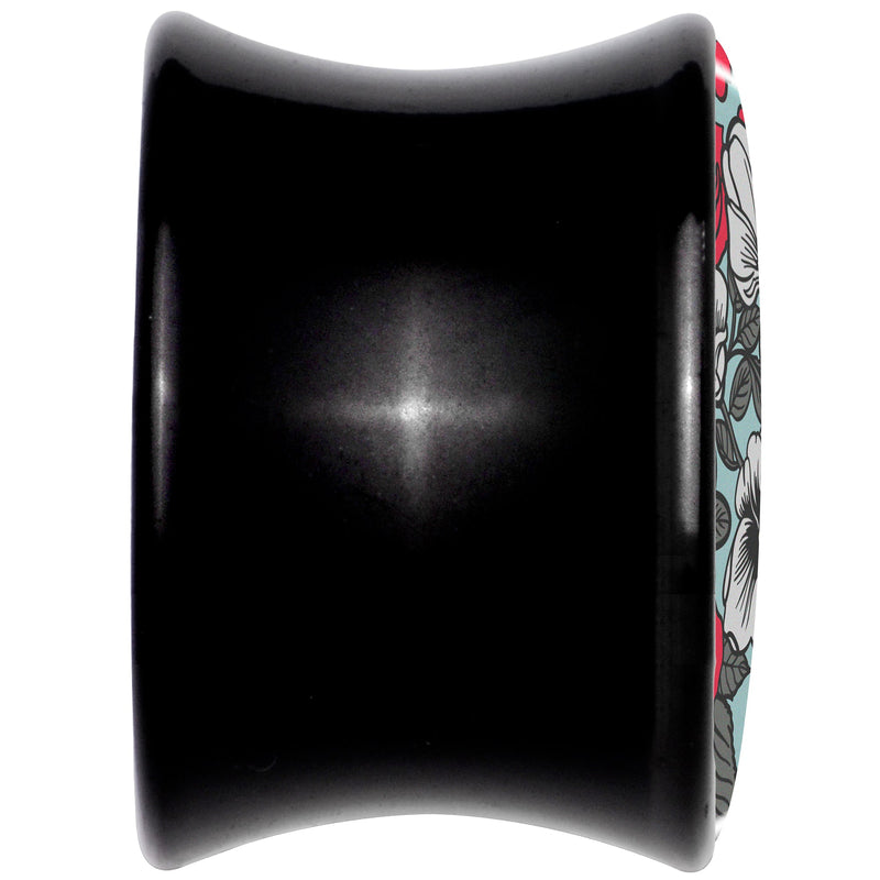 Blossom Creation Vibrant Bloom of Flowers Black Acrylic Saddle Plug Set by Onyx O