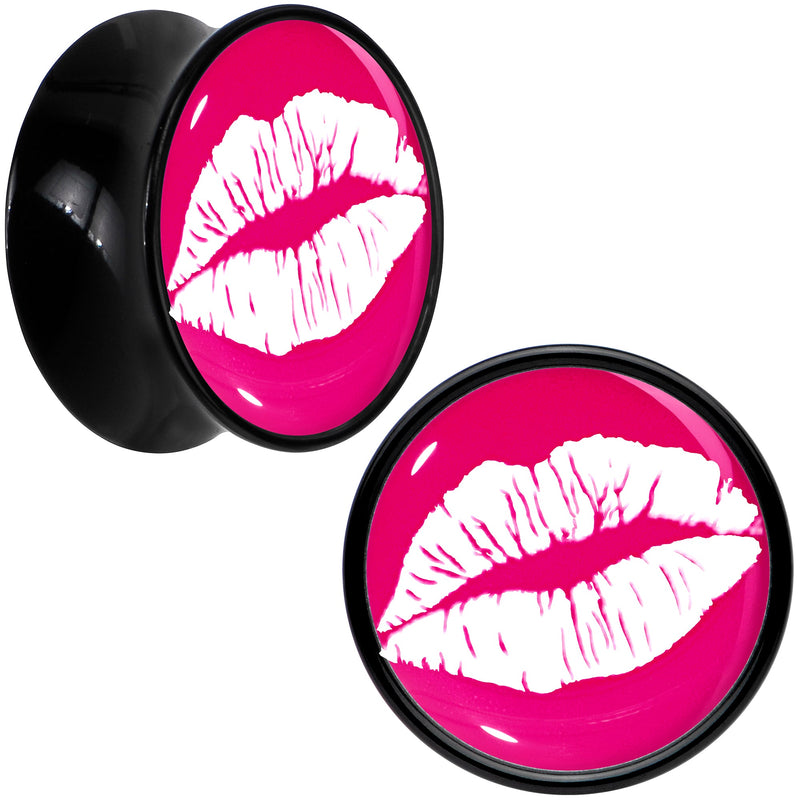 Black Acrylic Red Hot Lips Double Flare Plug Set by Onyx O
