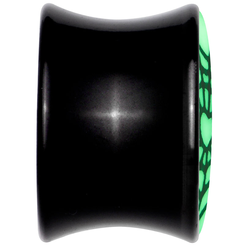 Black Acrylic Heart Spider Web Glow in the Dark Double Flare Plug Set by Onyx O