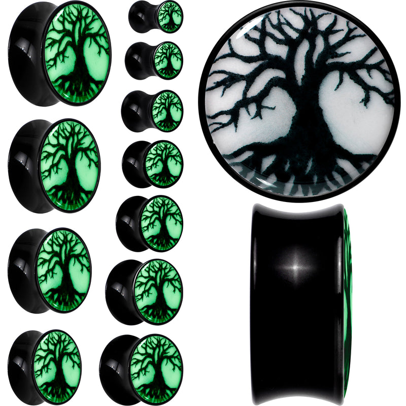 Black Acrylic Tree Of Life Glow in the Dark Double Flare Plug Set by Onyx O