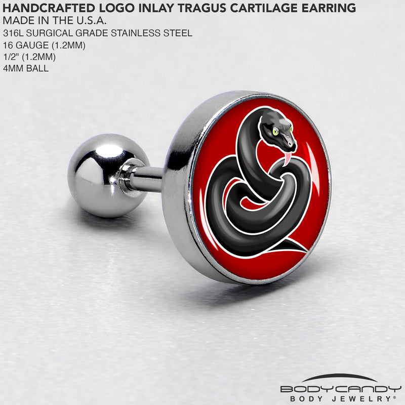 16G 1/4 Black Snake Cartilage Tragus Earring by Onyx O