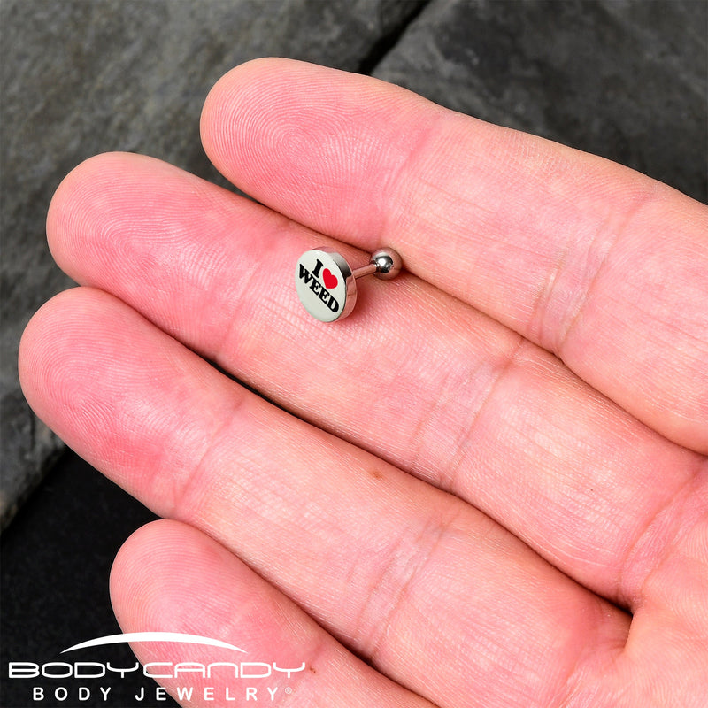 16G 1/4 Glow in the Dark I Love Weed Tragus Cartilage Earring by Onyx O
