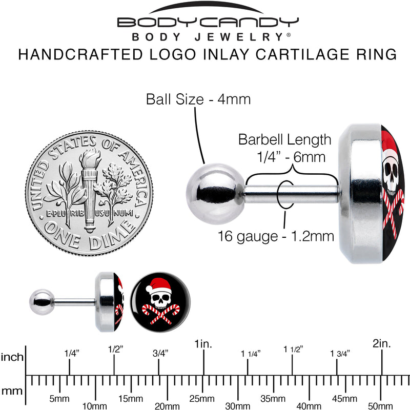 16G 1/4 Santa Pirate Candy Cane Tragus Cartilage Earring by Onyx O