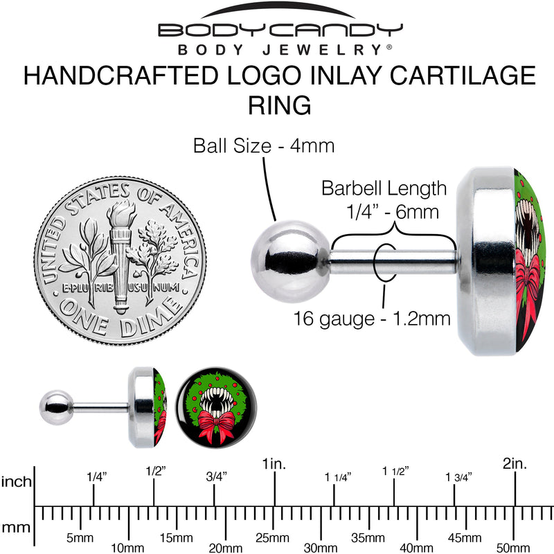 16G 1/4 Holiday Vampire Wreath Tragus Cartilage Earring by Onyx O
