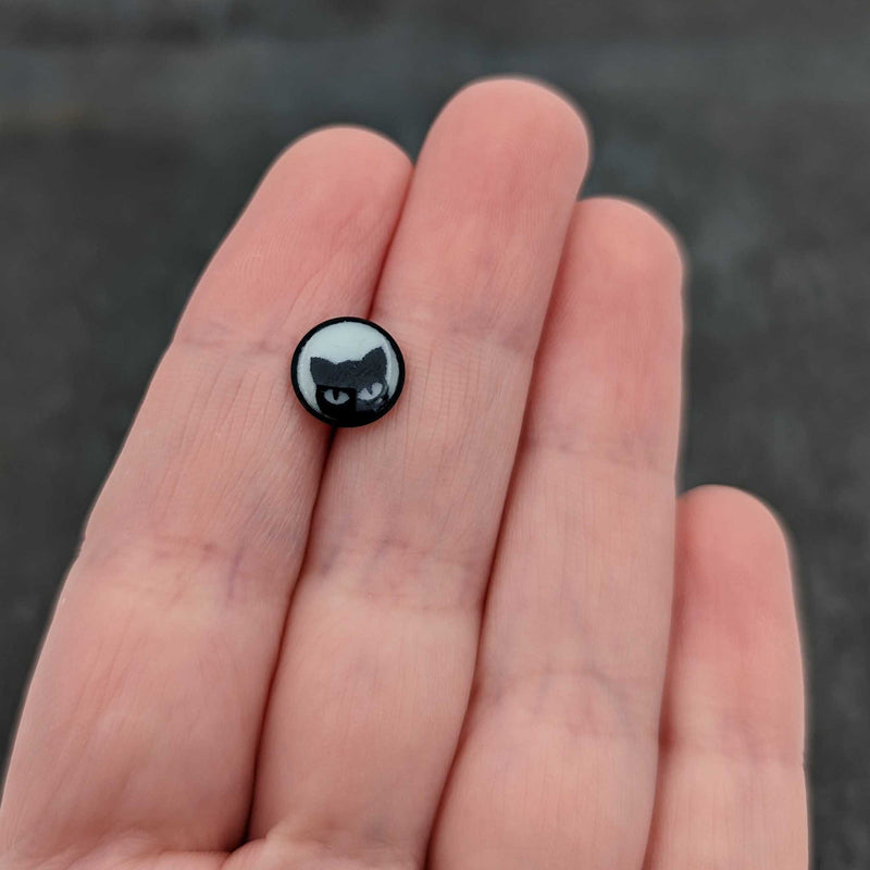 Glow in the Dark Black Anodized Peeking Black Cat Barbell Tongue Ring by Onyx O