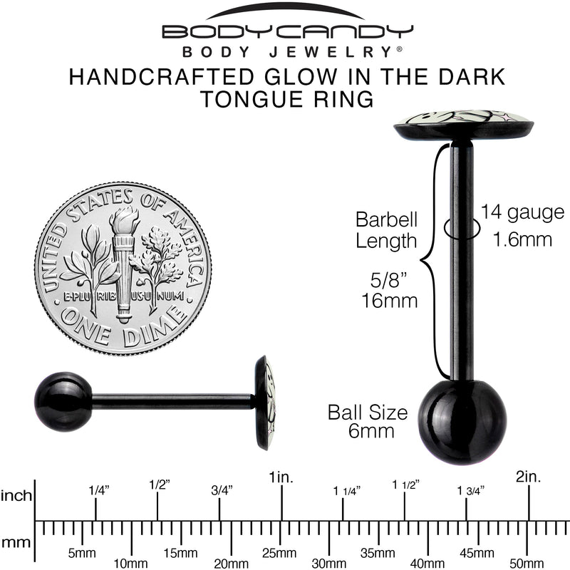 Glow in the Dark Black Anodized Halloween Ghost and Dog Barbell Tongue Ring by Onyx O