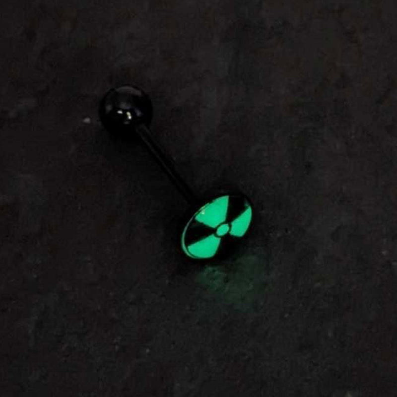 Glow in the Dark Black Anodized Radioactive Barbell Tongue Ring by Onyx O