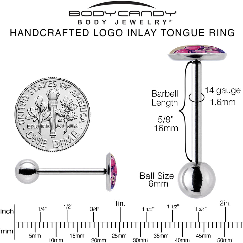 Artist Drawn Pink Mushrooms Barbell Tongue Ring by Onyx O