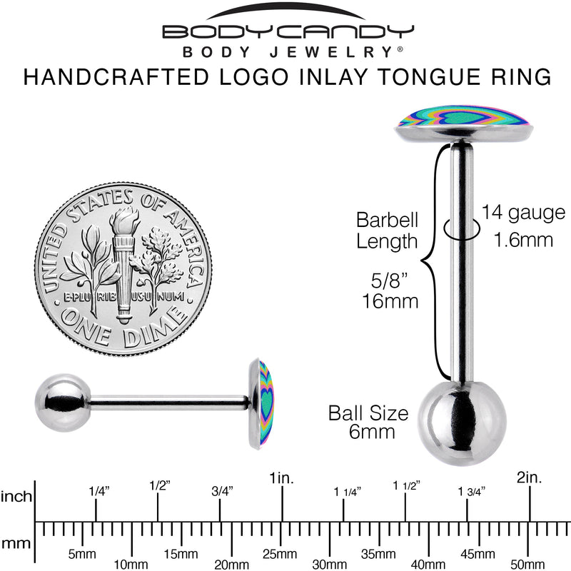Rainbow Retro Heart Barbell Tongue Ring by Onyx O