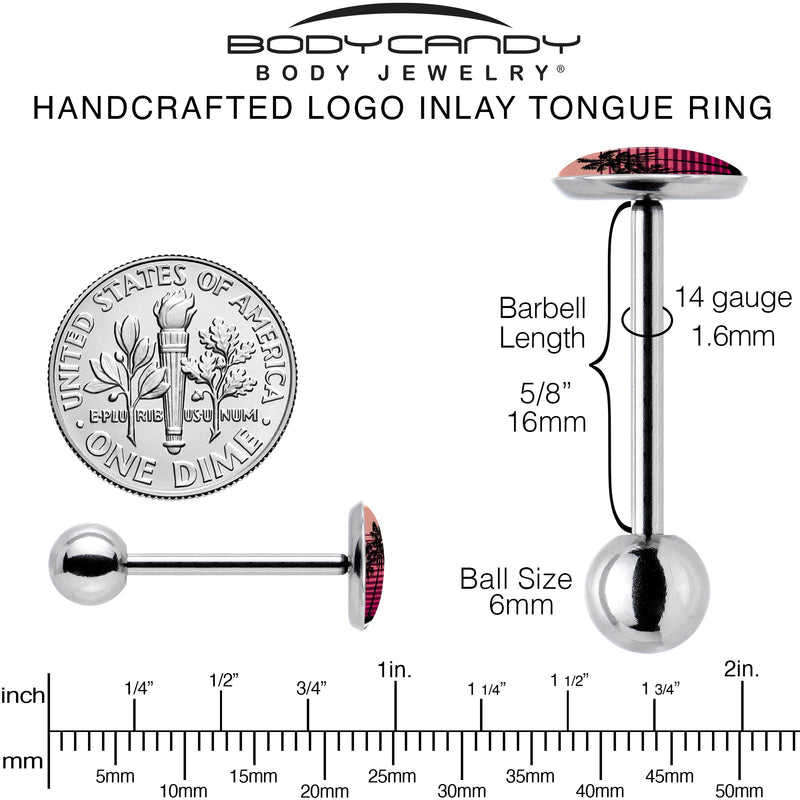 Palm Tree Retro Sunset Barbell Tongue Ring by Onyx O