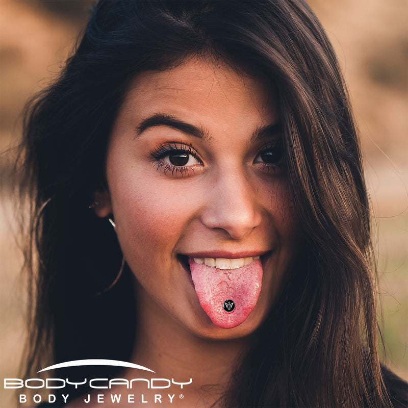 Black White Winged Cross Barbell Tongue Ring by Onyx O