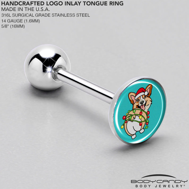 Christmas Holiday Lights Corgi Dog Barbell Tongue Ring by Onyx O