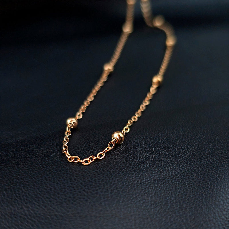 Stainless Steel Ball Rose Gold Tone PVD Station Necklace Satellite Chain Layering Necklace