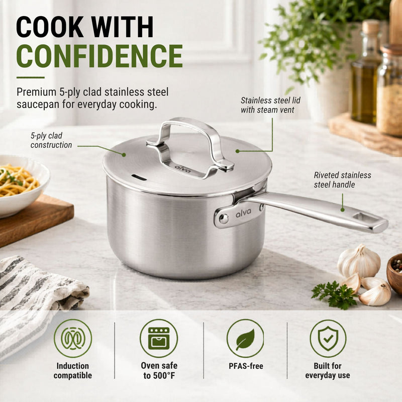5-Ply Stainless Steel Saucepan with Lid